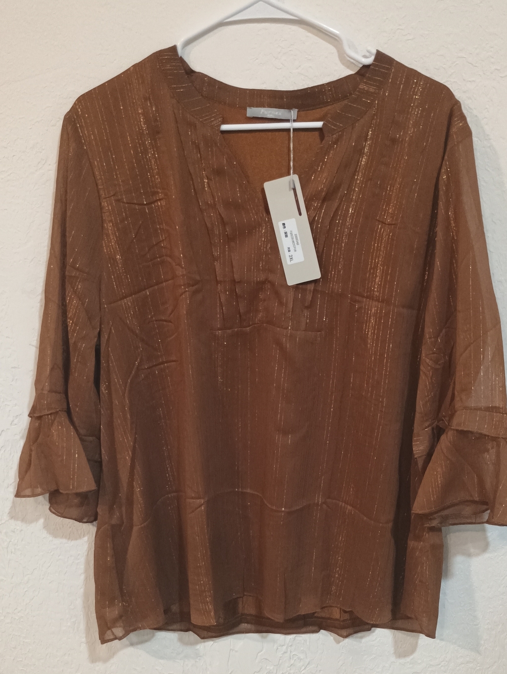 Metallic-Thread Brown Relaxed Tunic Blouse